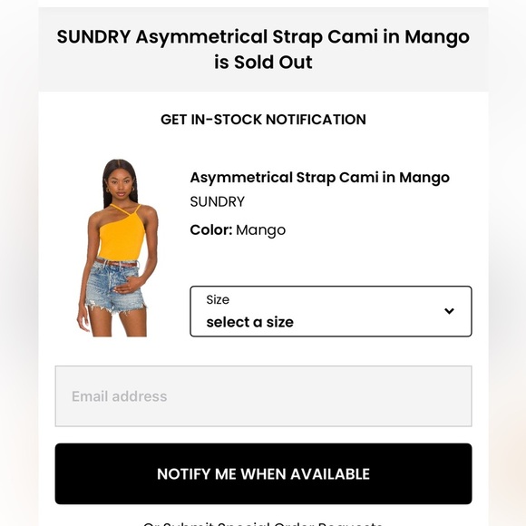 Sold Out NWOT Sundry Asymmetrical Strap Cami in Mango Size:0 - Picture 4 of 7